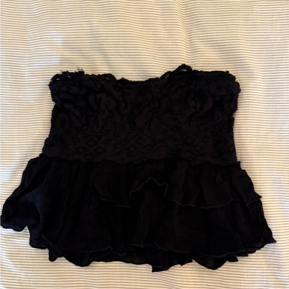 FREEPEOPLE Elegant Black Lace Strapless Top
